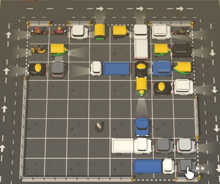 Car Park Rush gameplay: a jammed car park seen from above